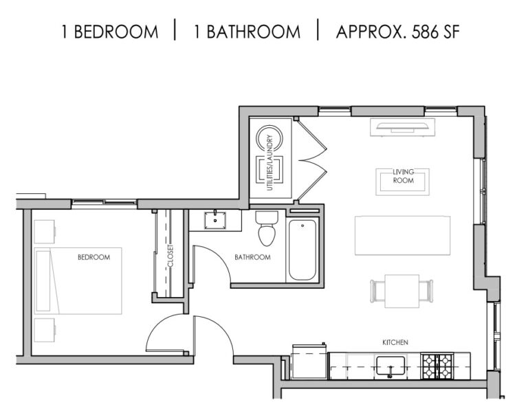 Floor Plan 1 Bedroom 1 Bath